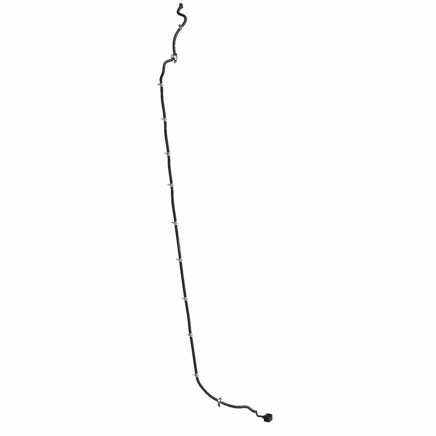 Long black automotive cable with connectors on both ends and protective casing along its length.