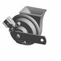 A black and white illustration of the Trumpet Horn by Polaris, featuring a circular body, rectangular flared opening, and attached mounting bracket. Ideal for those seeking OEM Indian Polaris parts. Plain white background.