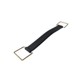Black flexible fixing tie strap with rectangular brass metal buckles on each end.