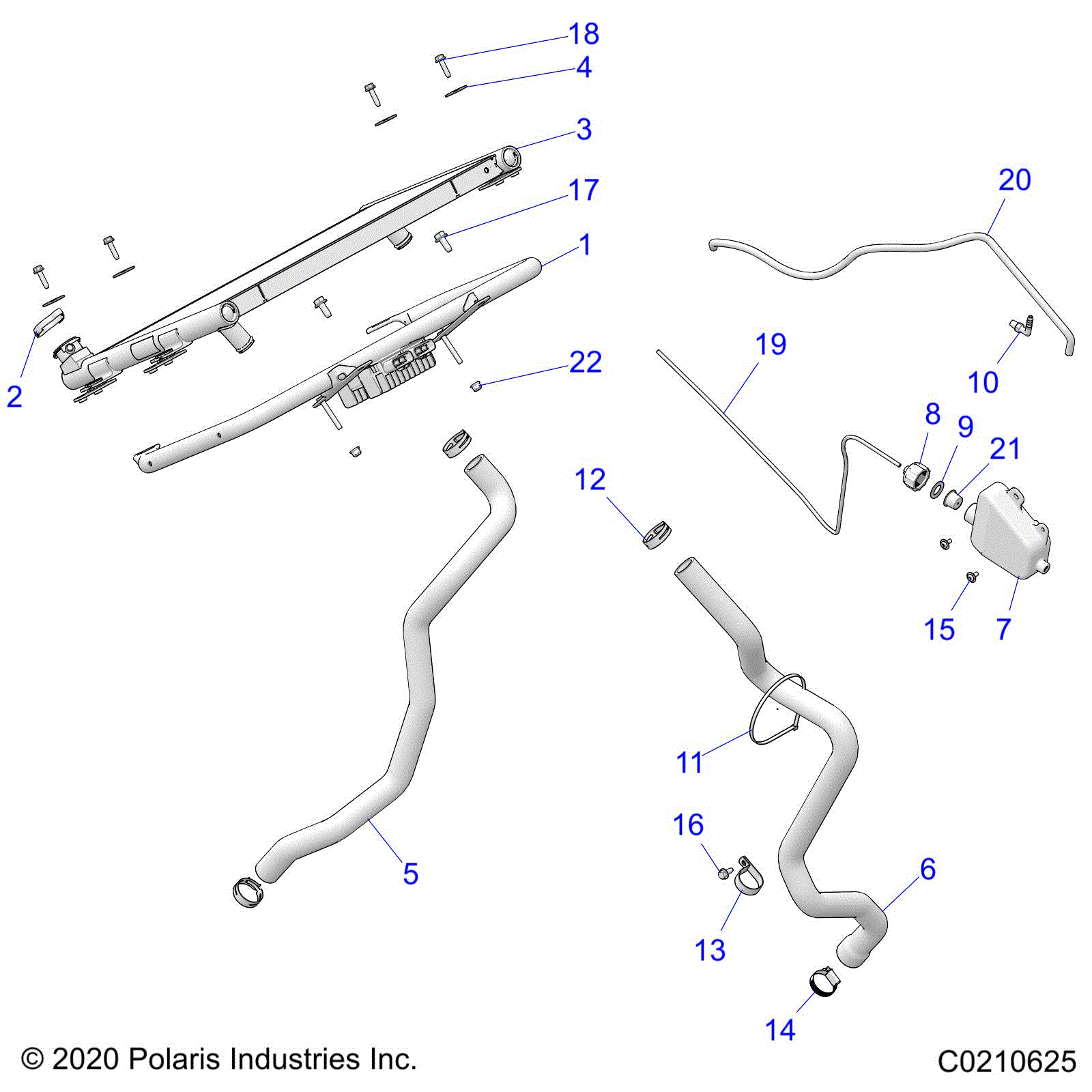 An Image of a Genuine Polaris Parts Schematic Diagram showing the schematic - ENGINE: COOLING SYSTEM RADIATOR - 2021 POLARIS SPORTSMAN 850 HIGH LIFTER