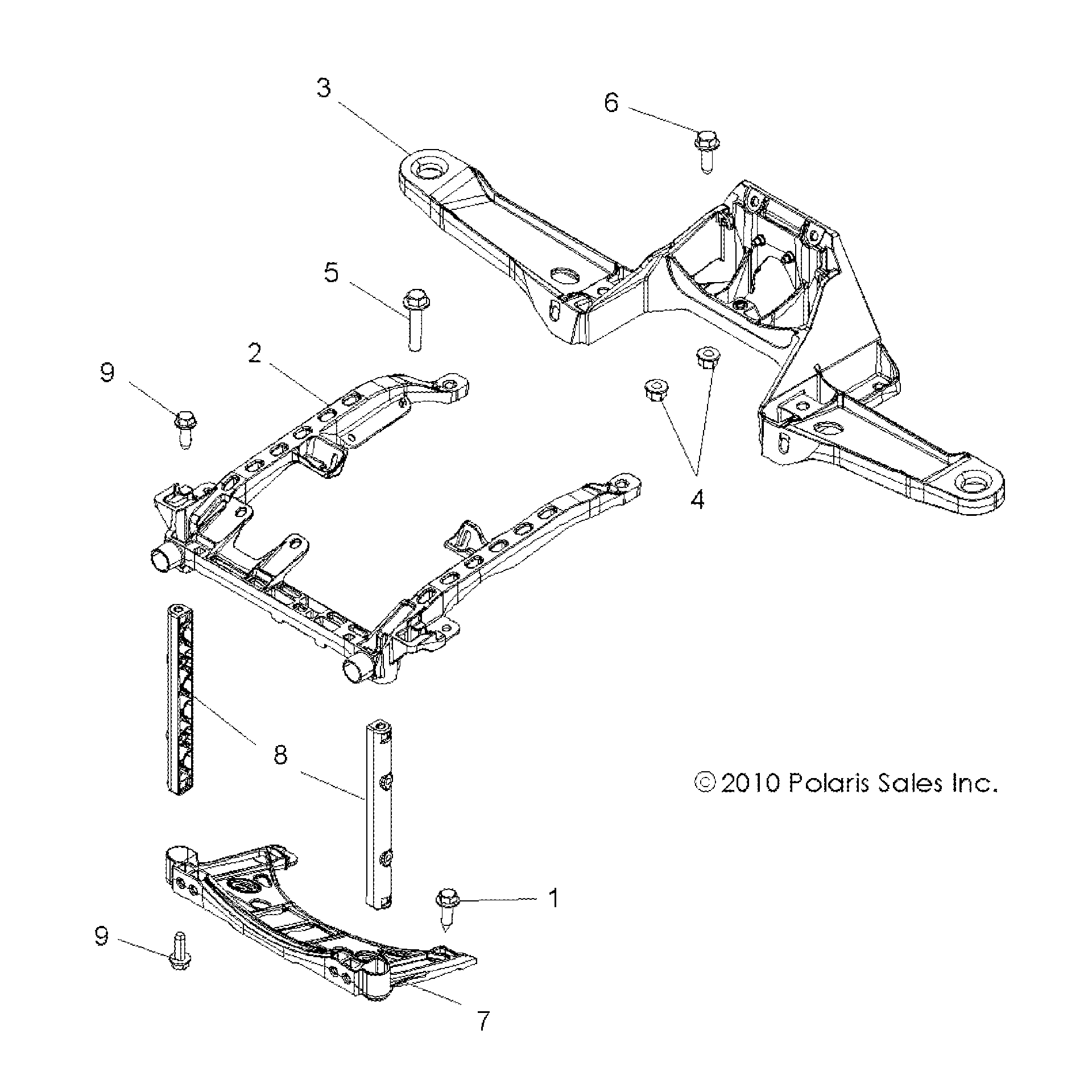 An Image of a Genuine Polaris Parts Schematic Diagram showing the schematic - BODY: FRONT RACK SUPPORT - 2016 POLARIS SPORTSMAN TOURING 1000