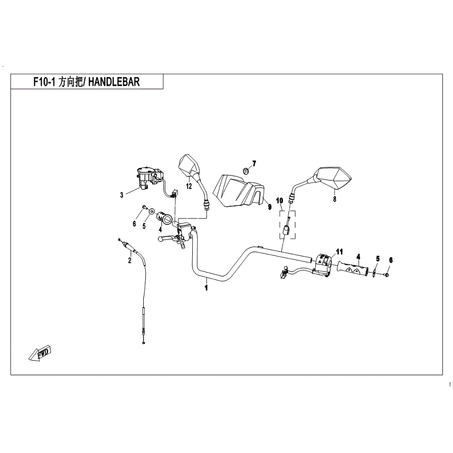An Image of a genuine CFMOTO Parts Schematic Diagram showing the group - HANDLEBAR - 2019 CFMOTO CFORCE 500 S