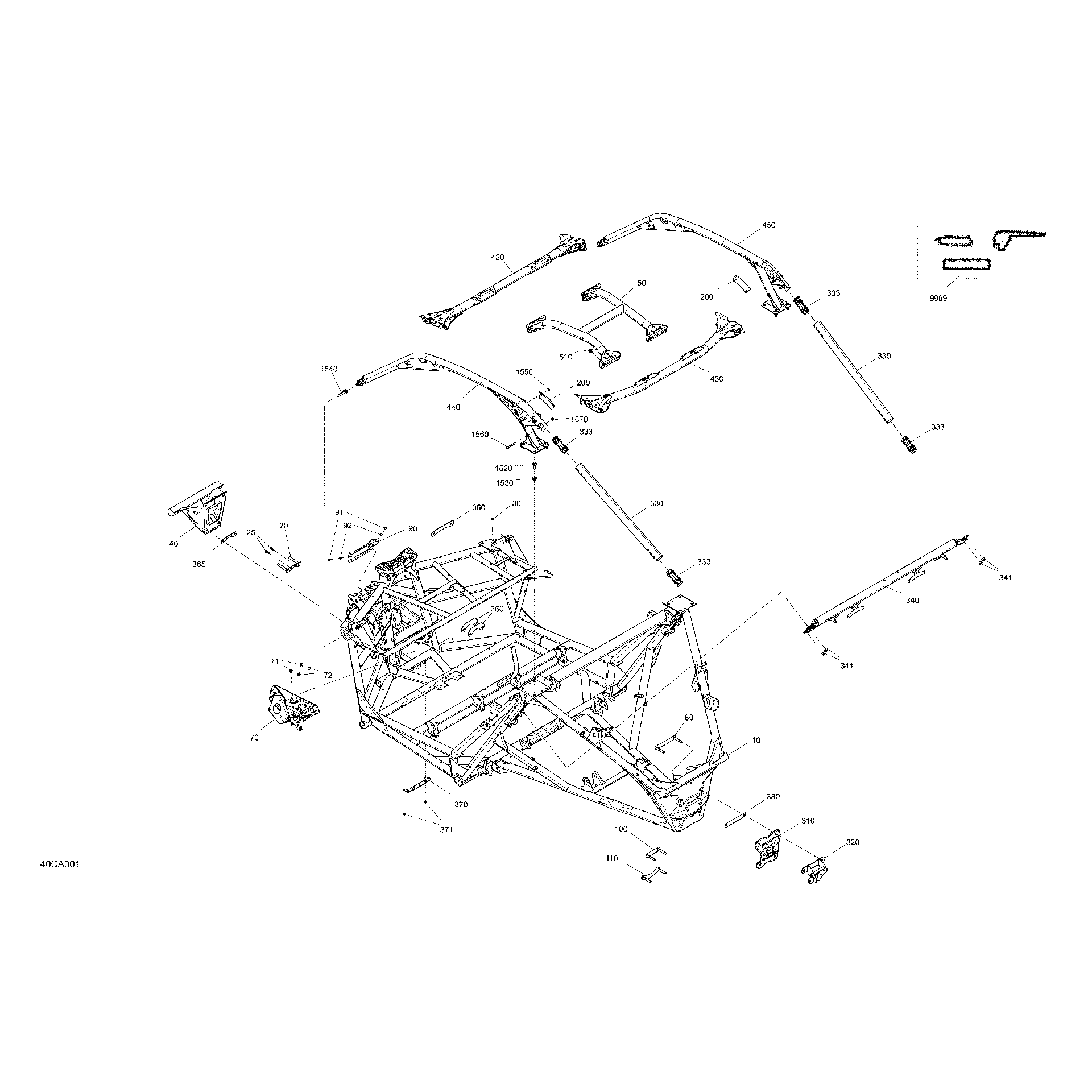 An Image of a Genuine Can-Am Parts Schematic Diagram showing the schematic - FRAME - SYSTEM