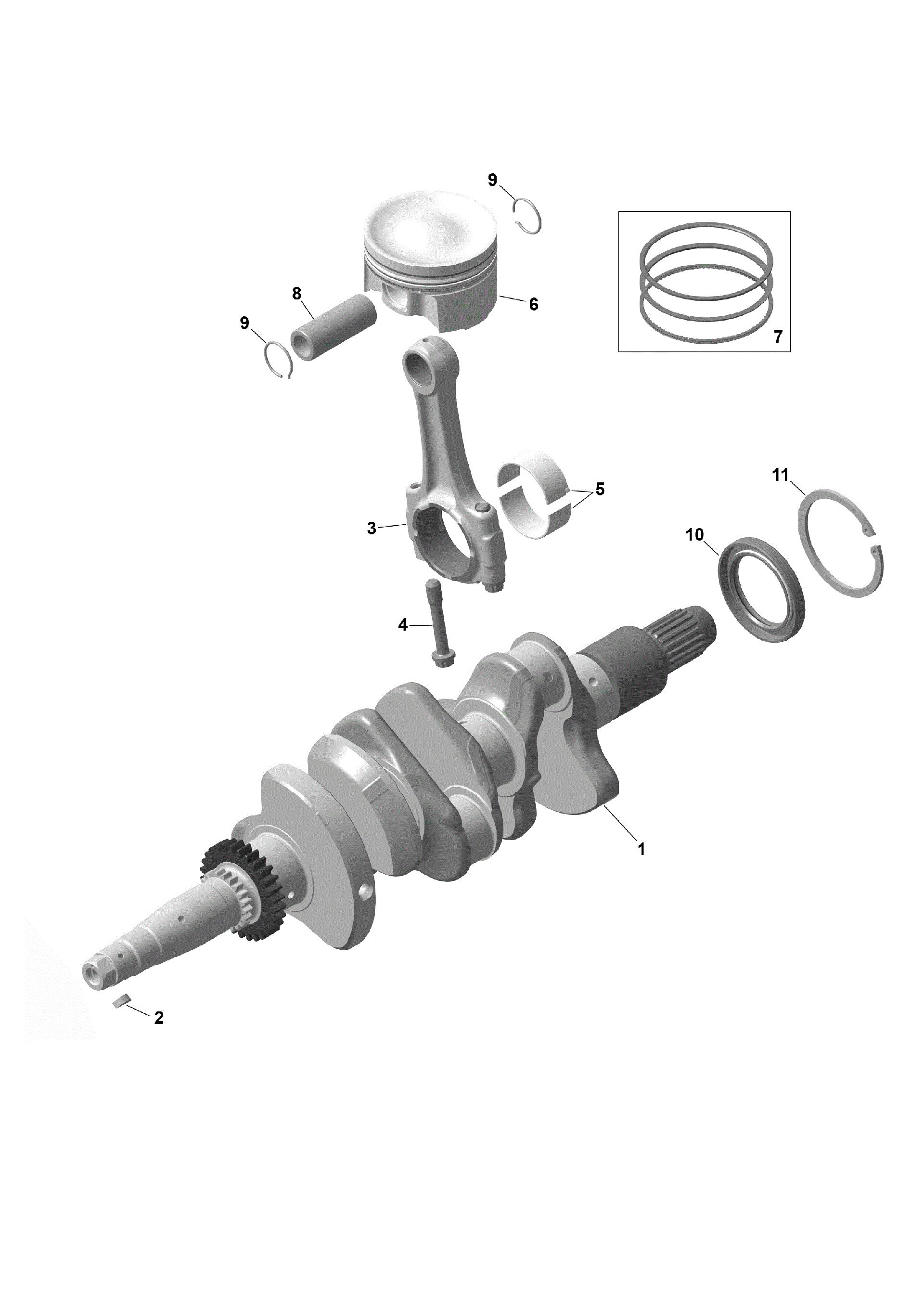 An Image of a Genuine Can-Am Parts Schematic Diagram showing the schematic - ROTAX - CRANKSHAFT AND PISTONS