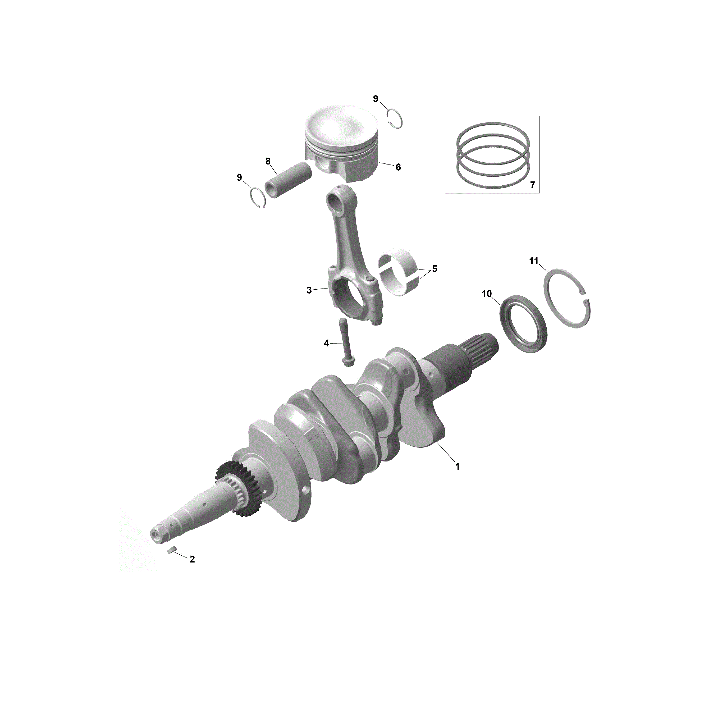 An Image of a Genuine Can-Am Parts Schematic Diagram showing the schematic - ROTAX - CRANKSHAFT AND PISTONS