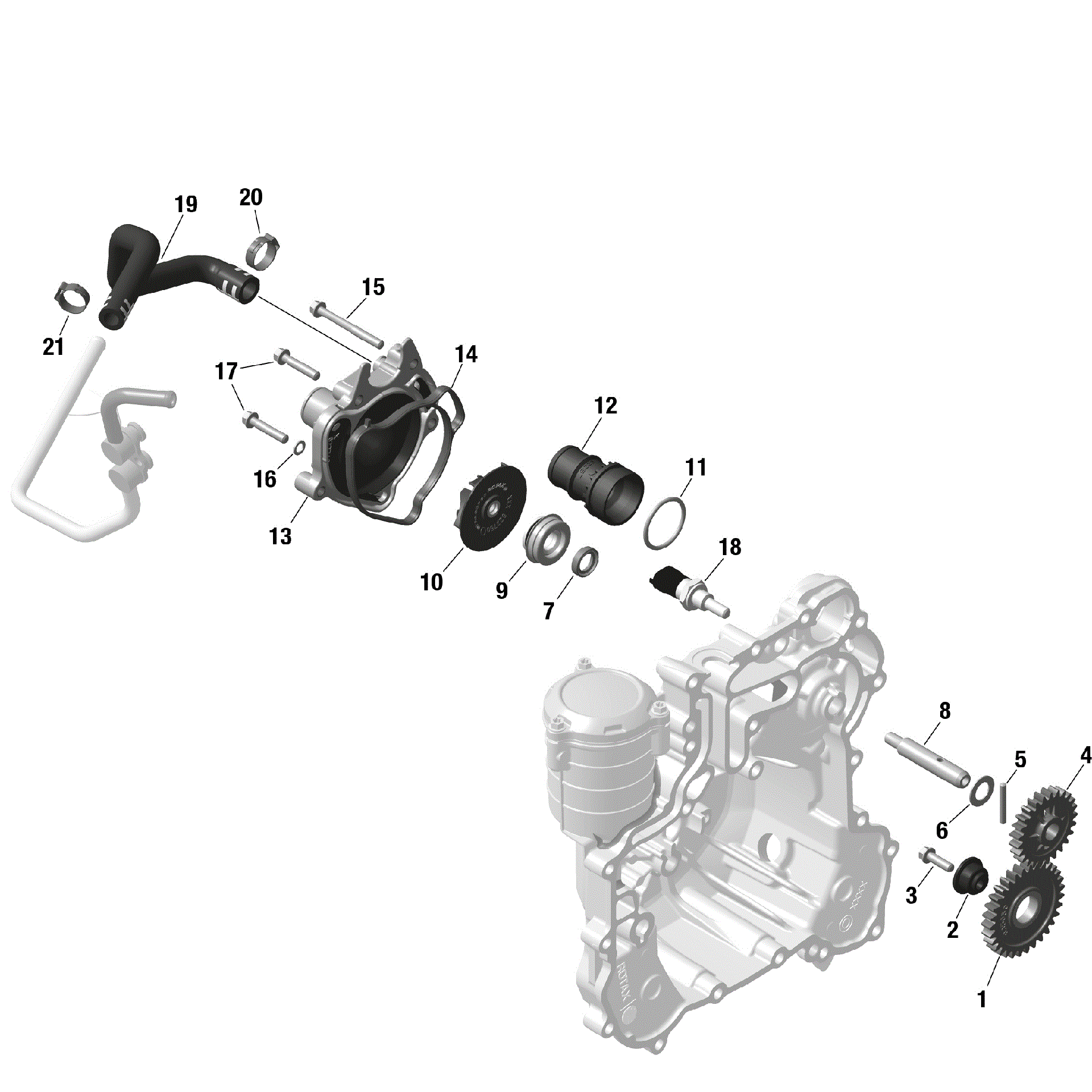 An Image of a Genuine Can-Am Parts Schematic Diagram showing the schematic - ROTAX - ENGINE COOLING
