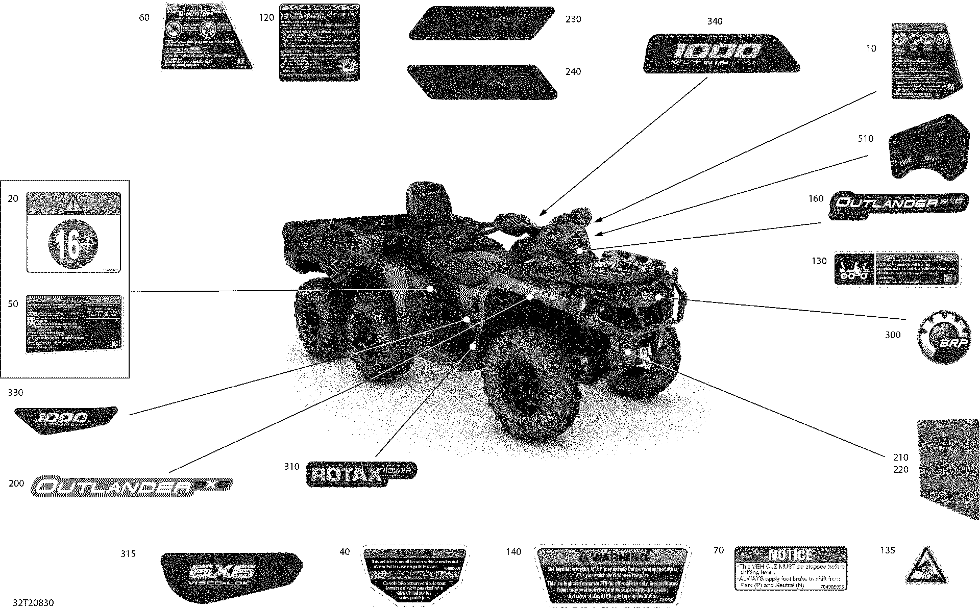 An Image of a Genuine Can-Am Parts Schematic Diagram showing the schematic - DECALS - XT