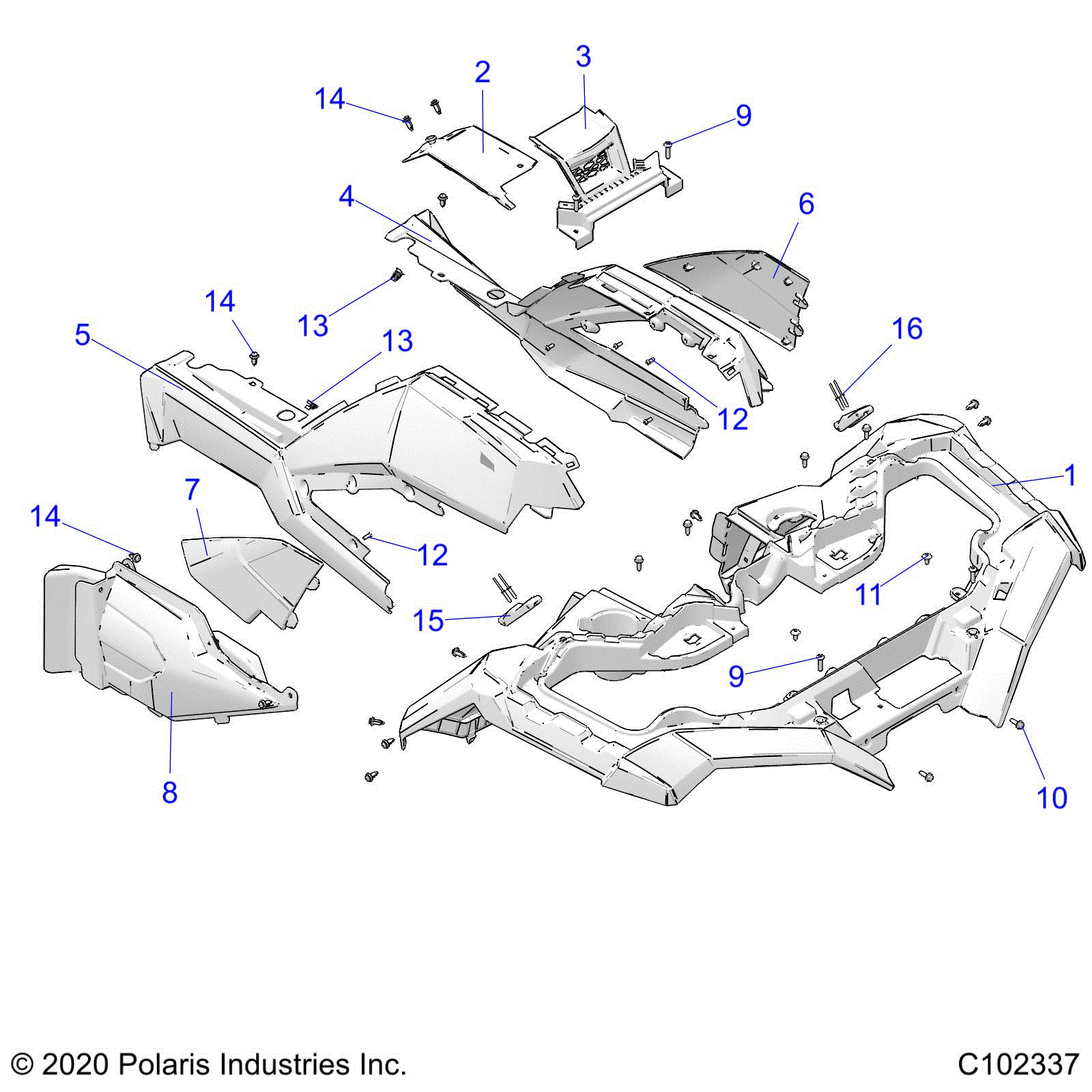 An Image of a Genuine Polaris Parts Schematic Diagram showing the schematic - BODY: FRONT CAB and SIDE PANELS - 2021 POLARIS SPORTSMAN XP 1000 EPS LE 48"