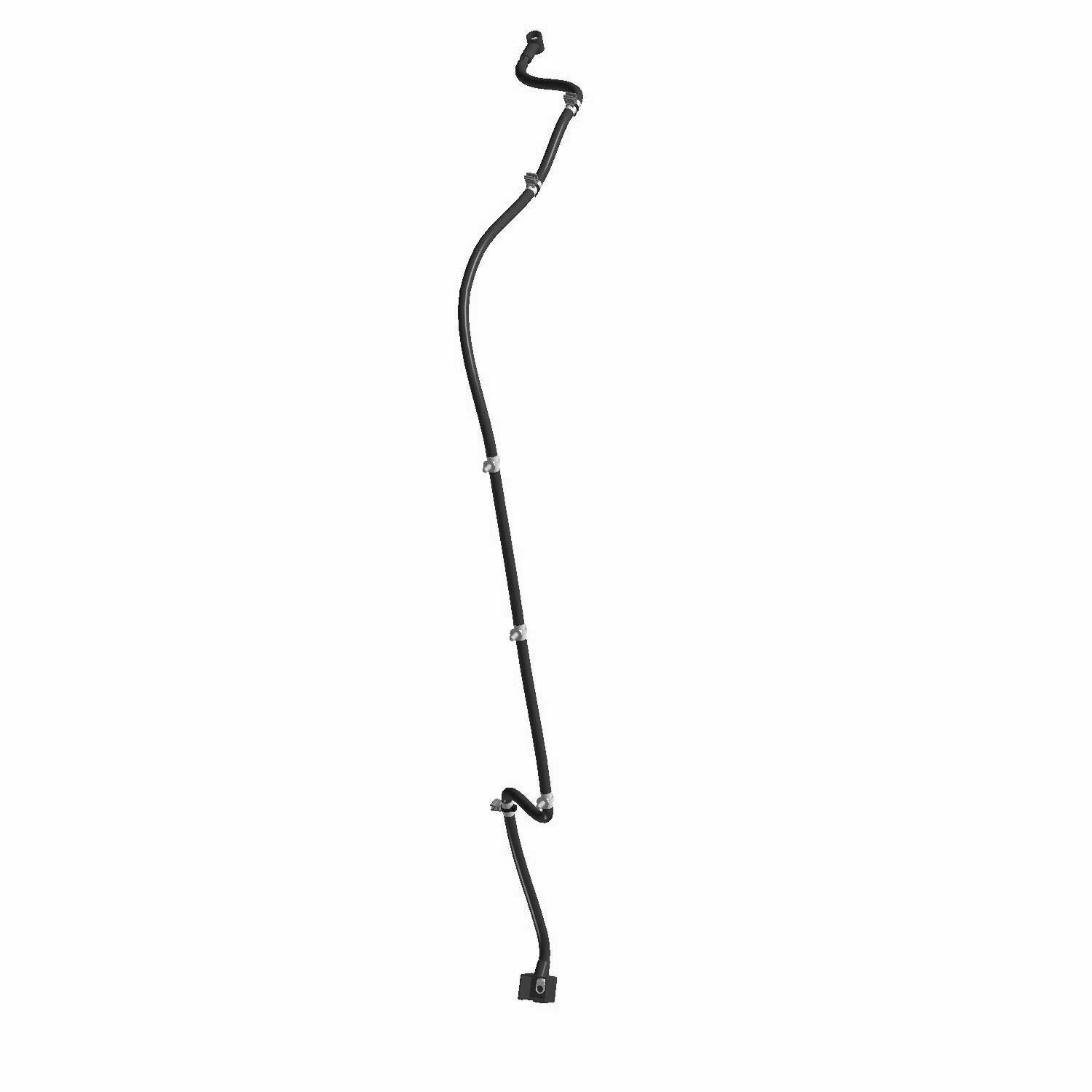 Black flexible cable with connectors at both ends and two white clips along its length.