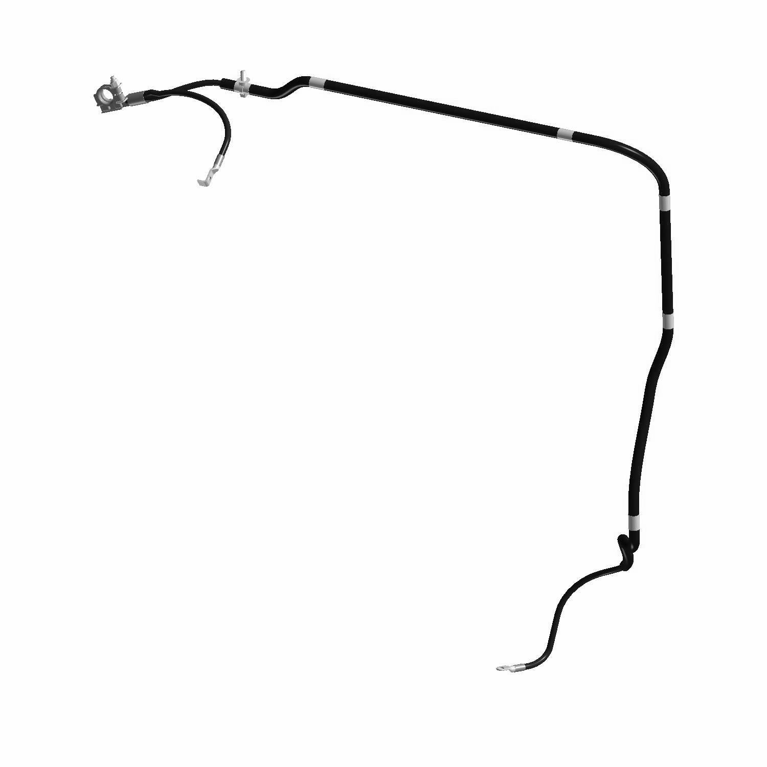 Black and silver engine ground cable with connectors and protective sheathing for Polaris Ranger 570 chassis.