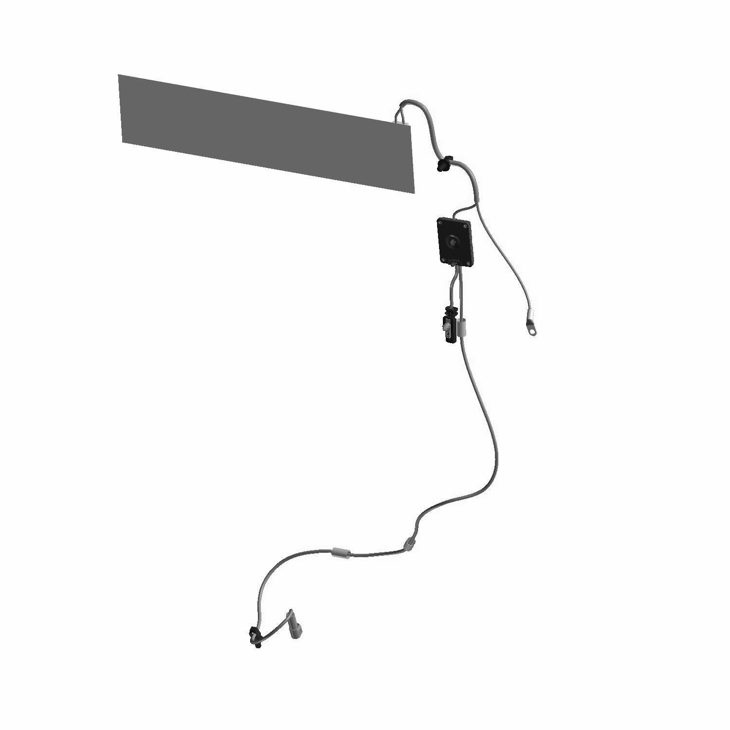 Black flexible AM/FM antenna with attached wire and clip connector for offroad vehicle use.