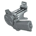 Gray metal windshield motor with cylindrical and rectangular housing, mounting bracket attached.