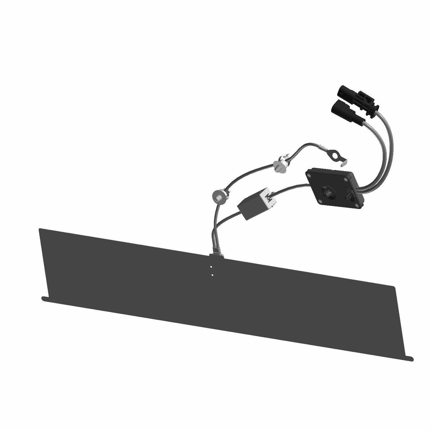 Black rectangular AM/FM antenna with adjustable metal arm and dual connector cables.
