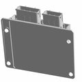 Black rectangular hard blank panel with two connector ports and four mounting holes.