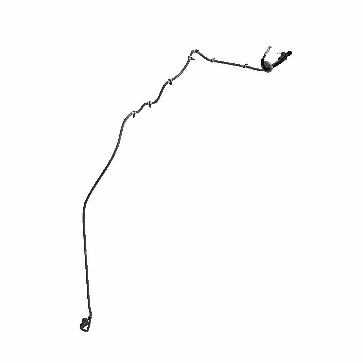 Black flexible battery cable with connector terminals and molded plastic clips on both ends.