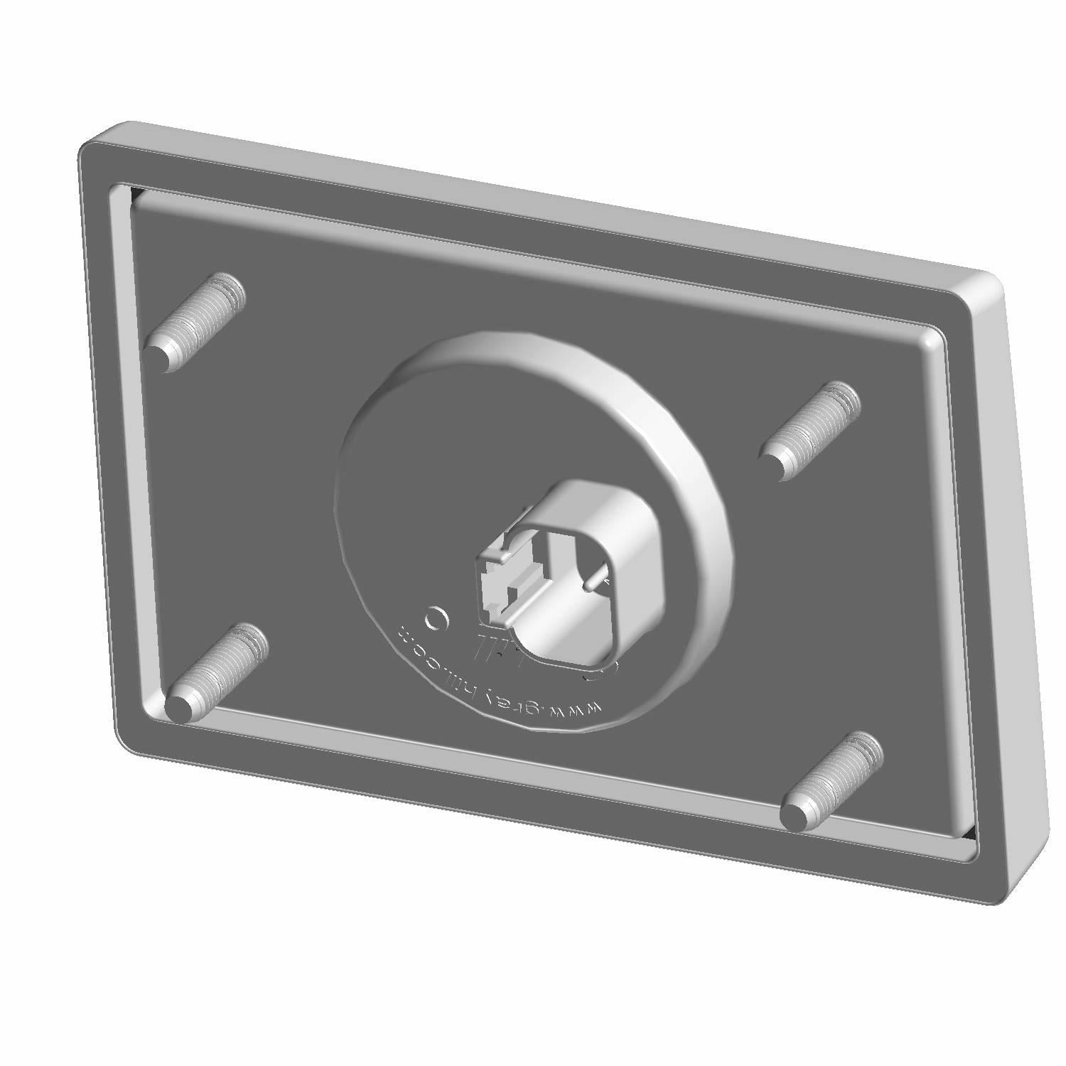 Rectangular gray switch pad with central 15-button dial and four mounting studs.
