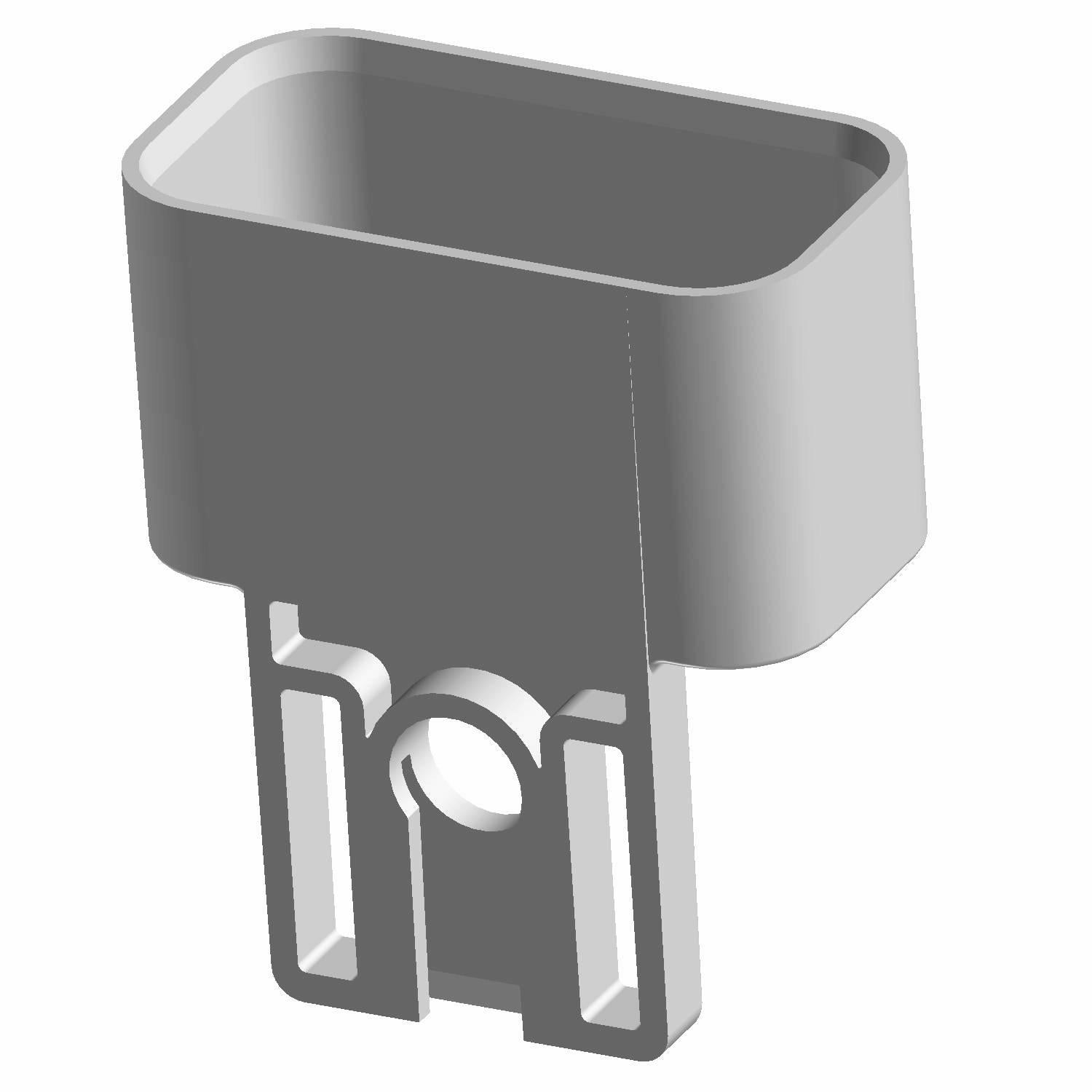 Gray rectangular plastic amp 4 channel plug cap with a side tab and two vertical slots at the base.
