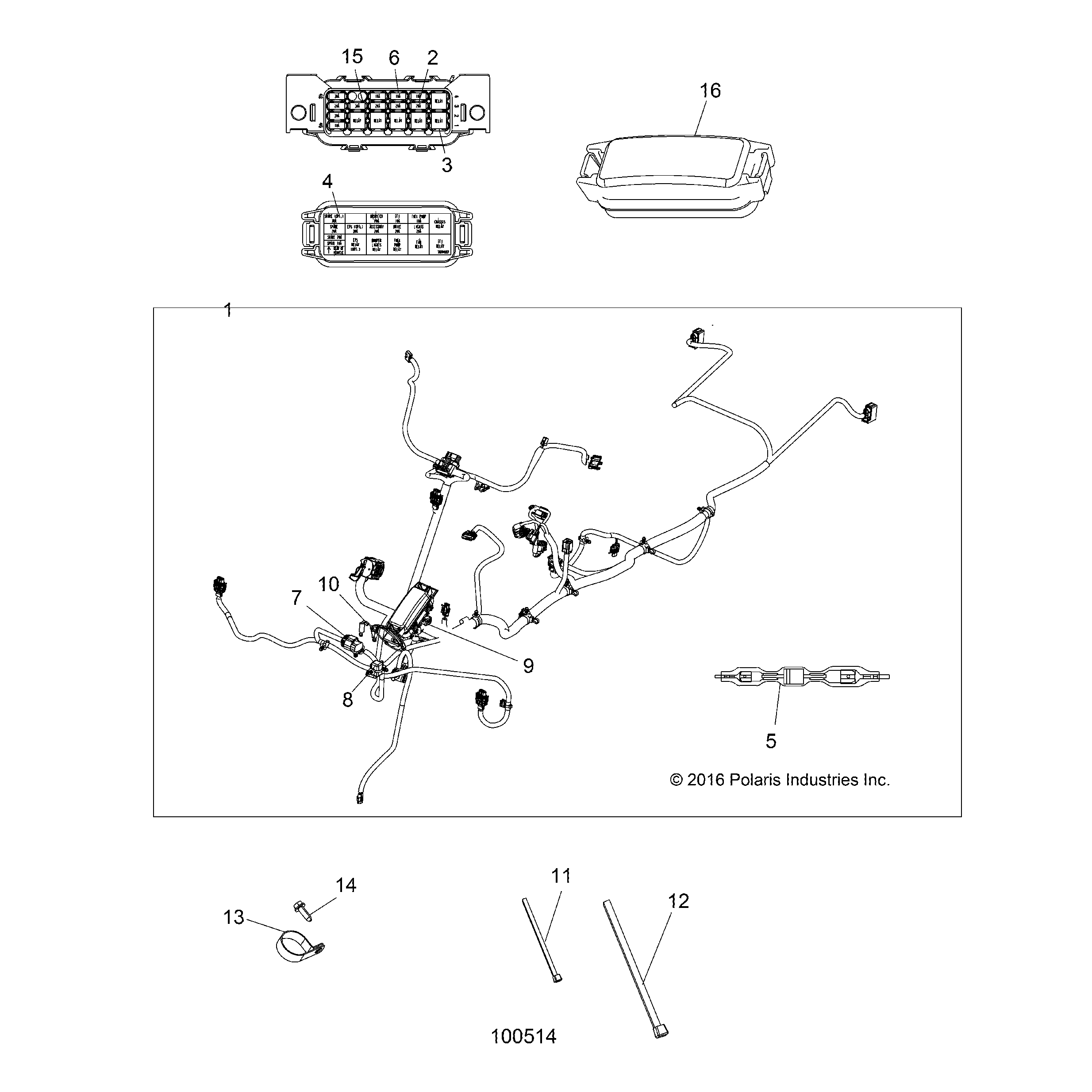 An Image of a Genuine Polaris Parts Schematic Diagram showing the schematic - ELECTRICAL: MAIN WIRE HARNESS - 2017 POLARIS SPORTSMAN 570 EFI