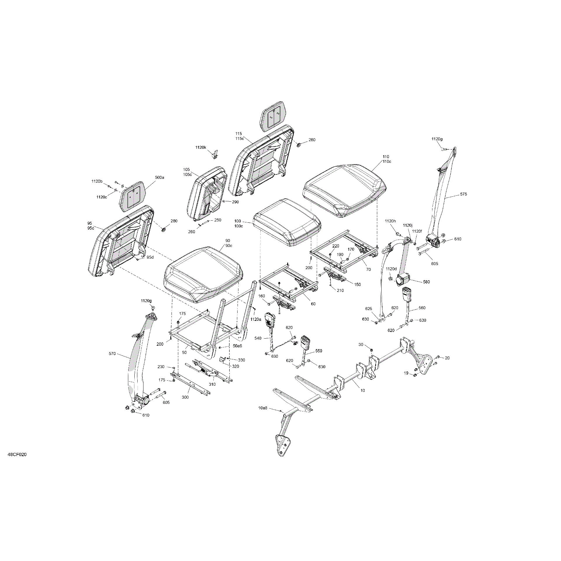 An Image of a Genuine Can-Am Parts Schematic Diagram showing the schematic - BODY - SEAT