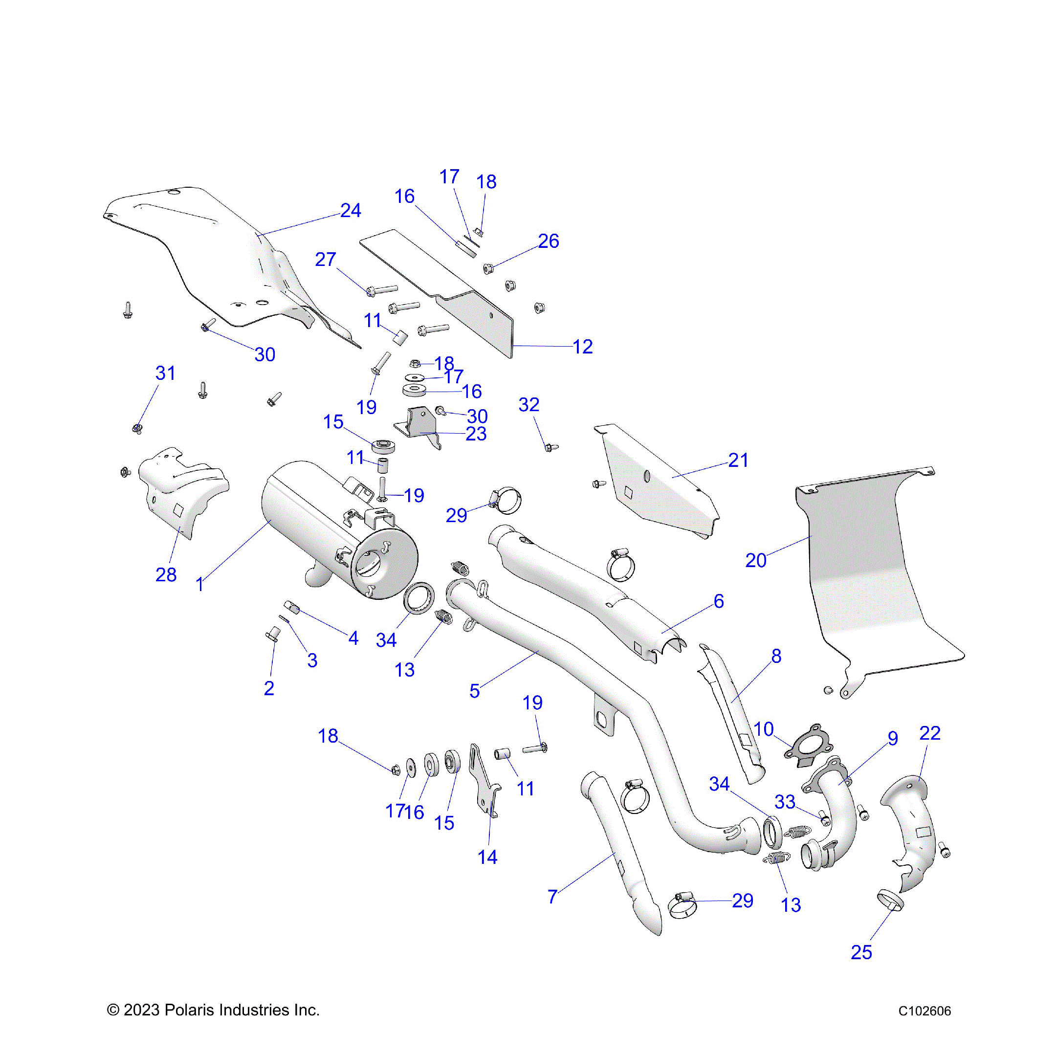An Image of a Genuine Polaris Parts Schematic Diagram showing the schematic - ENGINE: EXHAUST - 2026 POLARIS SPORTSMAN TOURING 570 ULTIMATE