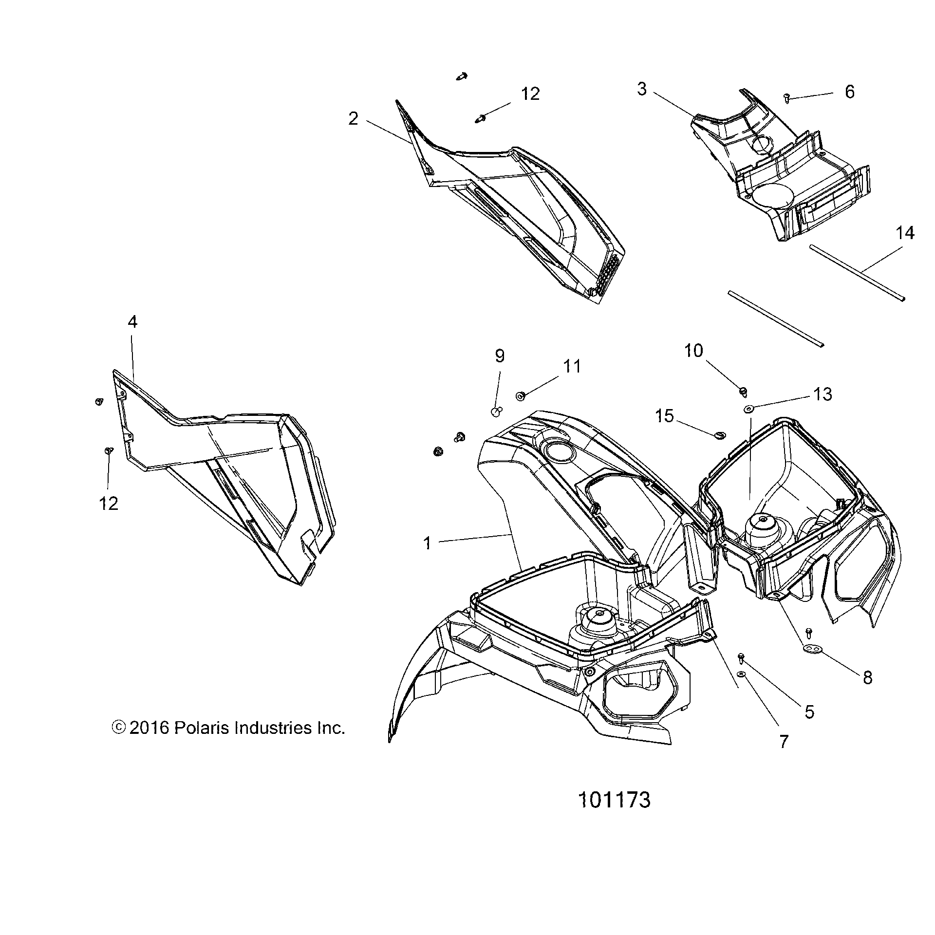 An Image of a Genuine Polaris Parts Schematic Diagram showing the schematic - BODY: FRONT CAB and SIDE PANELS - 2018 POLARIS SPORTSMAN 570 EFI UTE