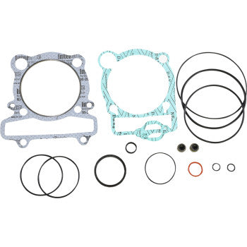 The Yamaha Top End Gasket Set by Prox features high-quality gaskets and O-rings in assorted shapes and sizes, arranged on a white background—perfect for precise engine or mechanical assembly.
