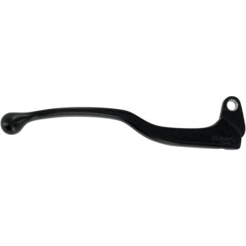 The Lever Right Hand Black by Moose Offroad is a black metal ergonomic clutch lever with a rounded end, mounting hole, and anti-friction bronze bushing, displayed on a plain white background.