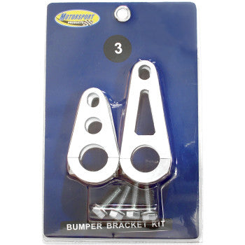 The Honda - Yamaha EZ Fit Bumper Bracket Kit by Motorsport Products features a silver billet aluminum design, packaged in blue, ideal for secure bumper installation.