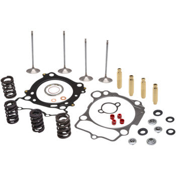 The Cylinder Head Service Kit by Kibblewhite includes valves, gaskets, springs, C630 bronze valve guides, seals, and washers arranged neatly on a white background.
