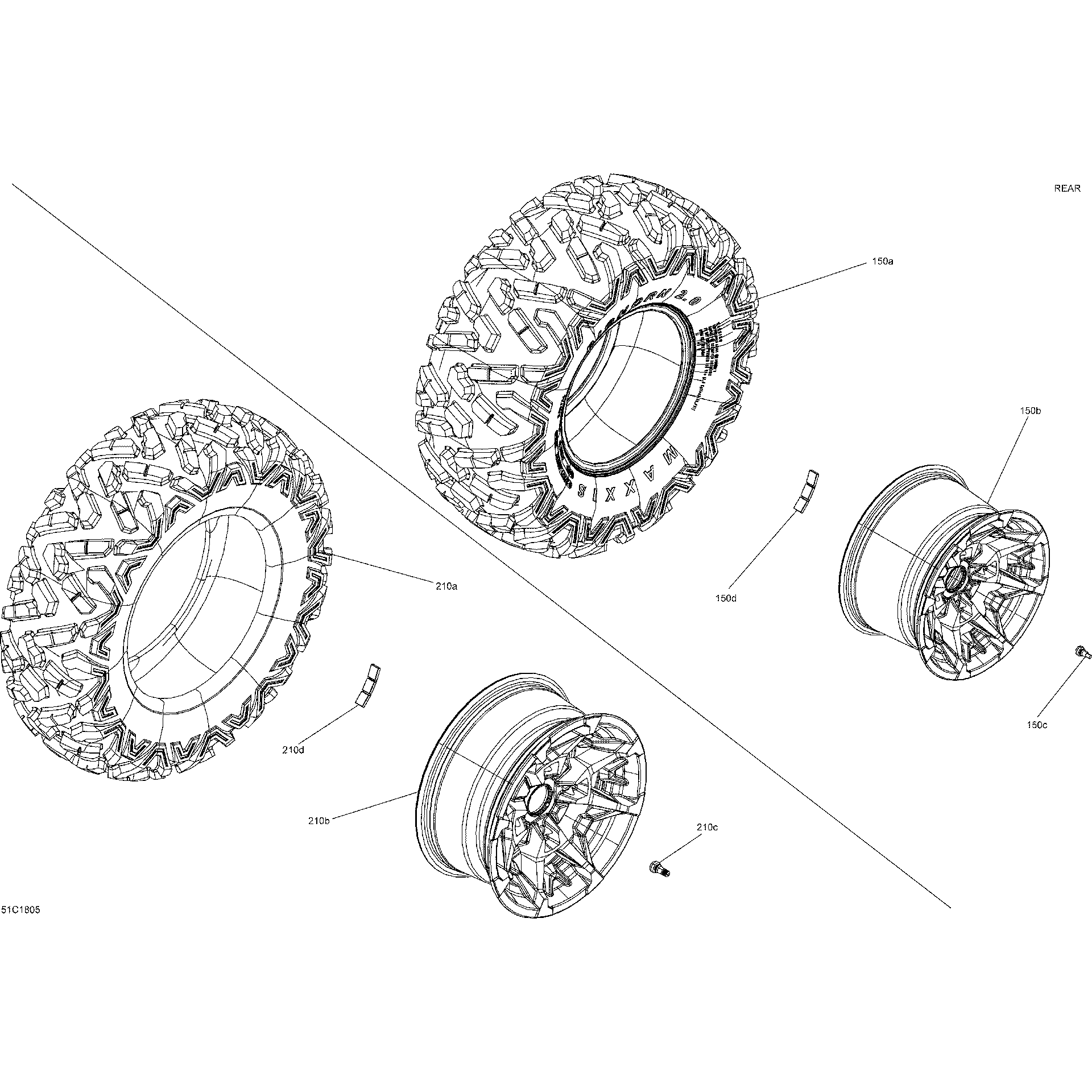 An Image of a Genuine Can-Am Parts Schematic Diagram showing the schematic - WHEELS AND TIRES COMMANDER - PACKAGE XT