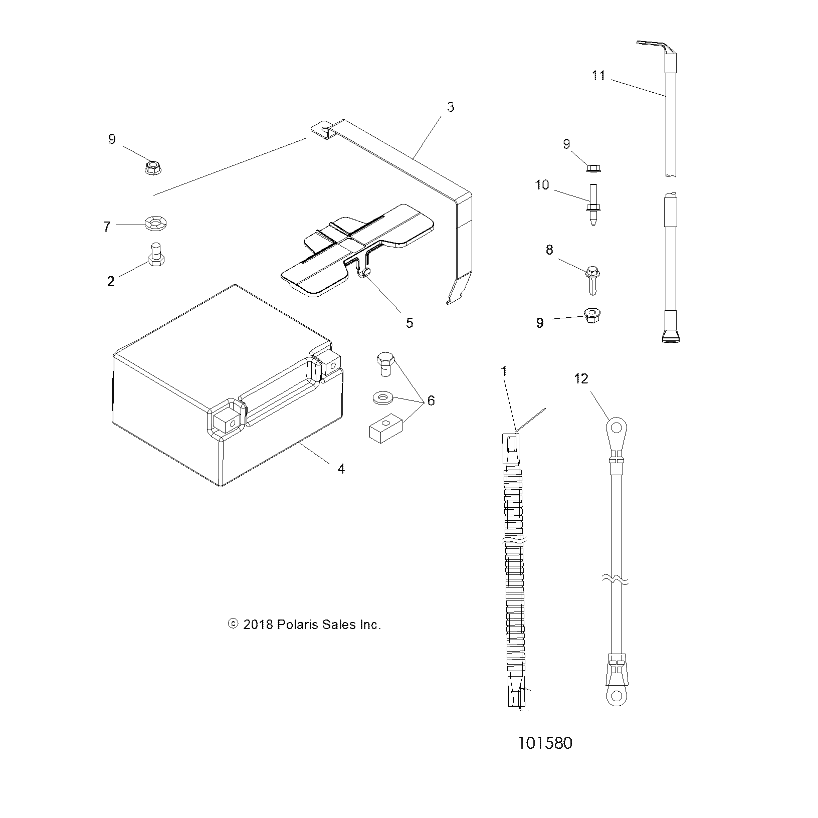 An Image of a Genuine Polaris Parts Schematic Diagram showing the schematic - ELECTRICAL: BATTERY - 2019 POLARIS SCRAMBLER 850 48"