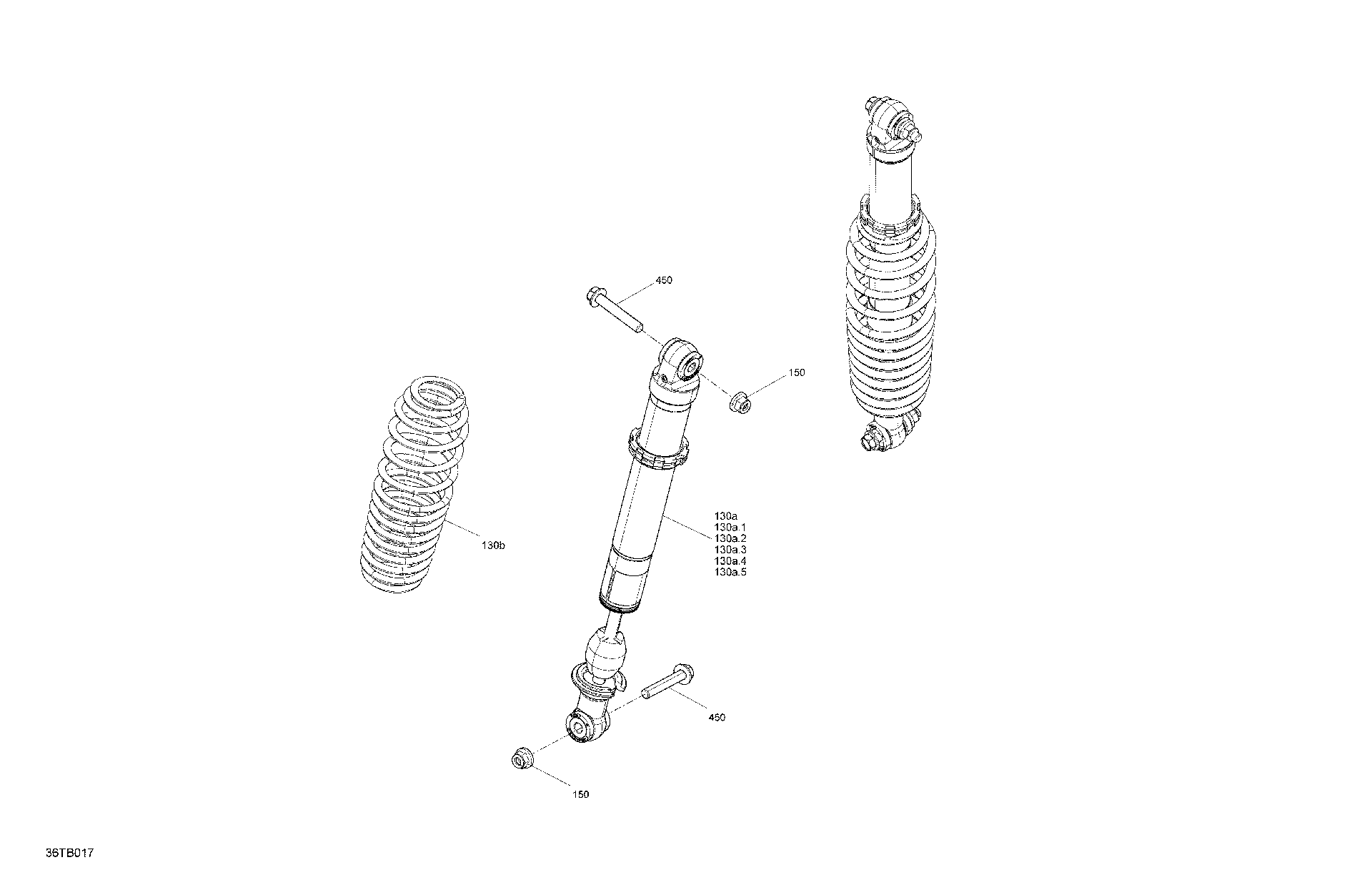 An Image of a Genuine Can-Am Parts Schematic Diagram showing the schematic - SUSPENSION - REAR SHOCKS