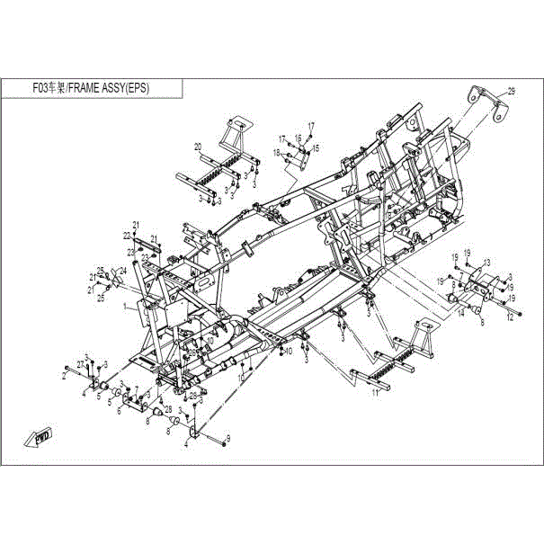 An Image of a genuine CFMOTO Parts Schematic Diagram showing the group - FRAME ASSY - 2016 CFMOTO CFORCE 800 X8