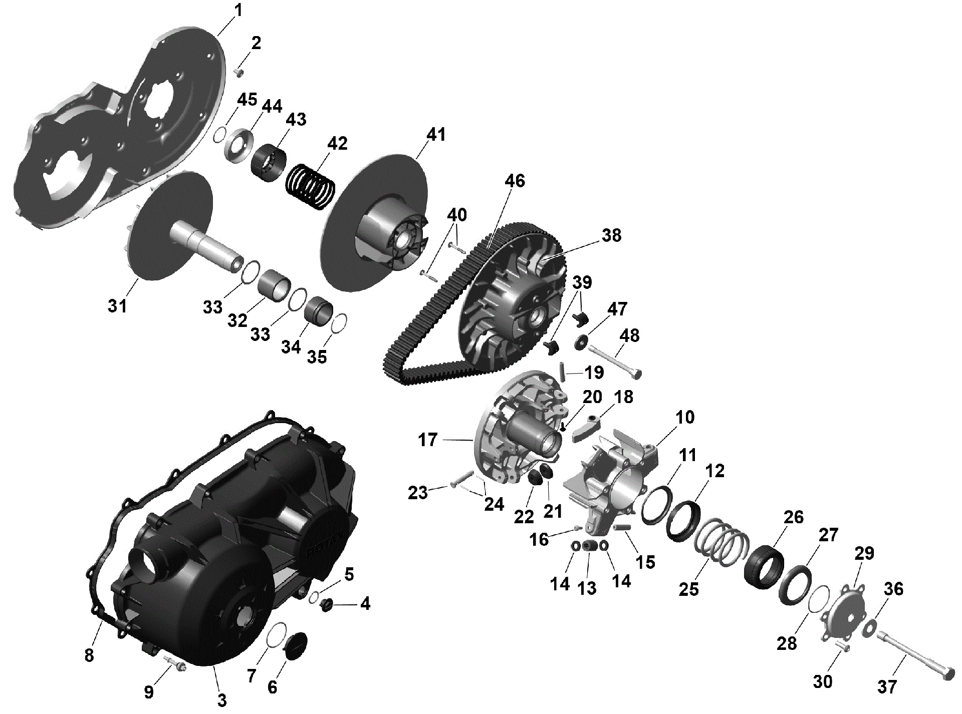 An Image of a Genuine Can-Am Parts Schematic Diagram showing the schematic - ROTAX - CVT