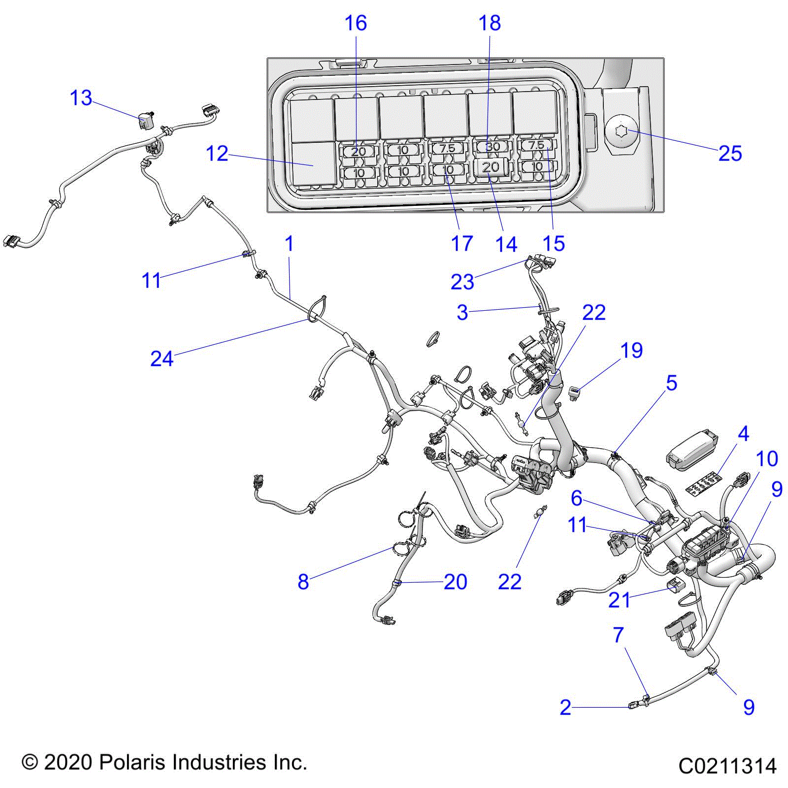 An Image of a Genuine Polaris Parts Schematic Diagram showing the schematic - ELECTRICAL: HARNESS - 2026 POLARIS SPORTSMAN XP 1000 55"