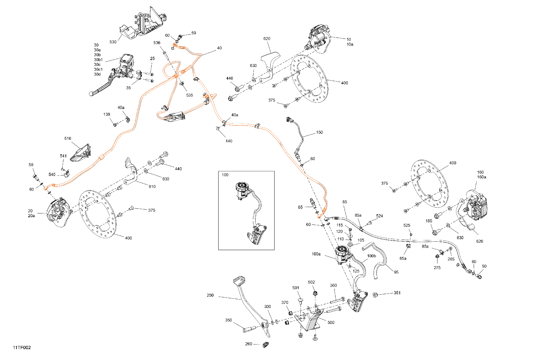 An Image of a Genuine Can-Am Parts Schematic Diagram showing the schematic - MECHANIC - BRAKE SYSTEM