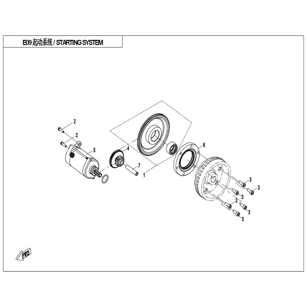 An Image of a genuine CFMOTO Parts Schematic Diagram showing the group - STARTER SYSTEM - 2021 CFMOTO CFORCE 400