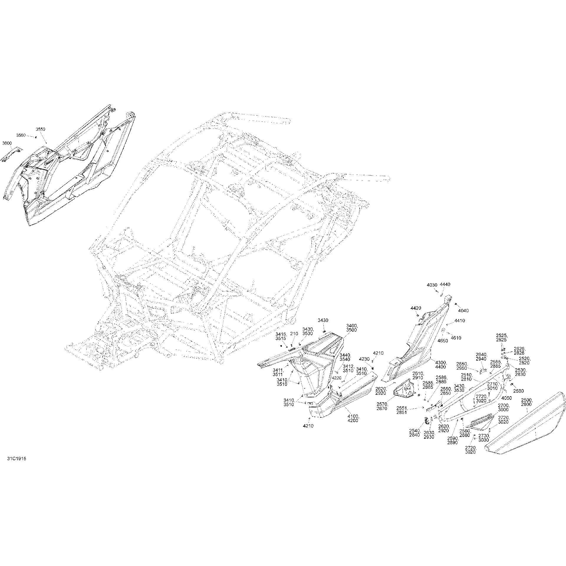 An Image of a Genuine Can-Am Parts Schematic Diagram showing the schematic - BODY - SIDE SECTION - WHITE