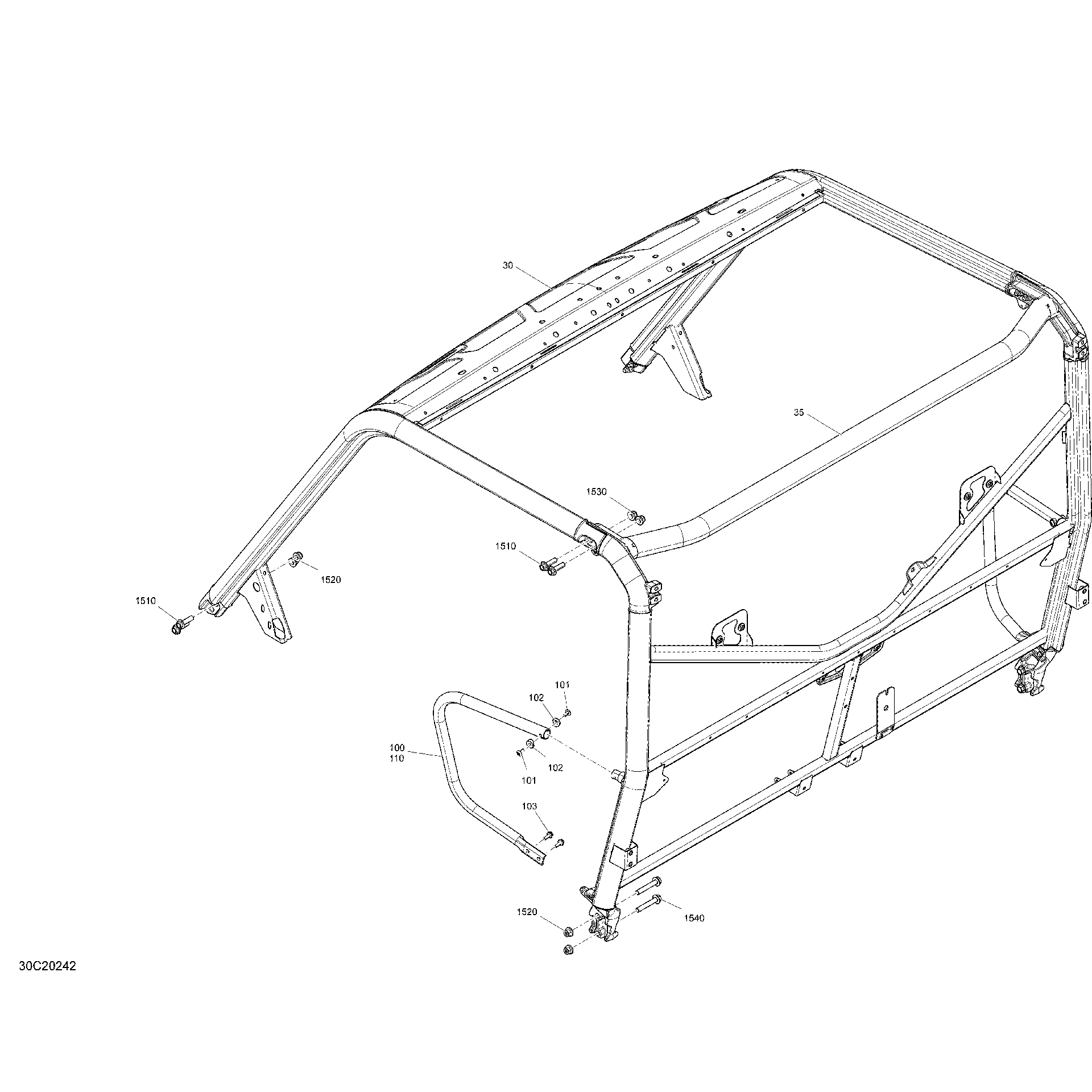 An Image of a Genuine Can-Am Parts Schematic Diagram showing the schematic - SAFETY CAGE