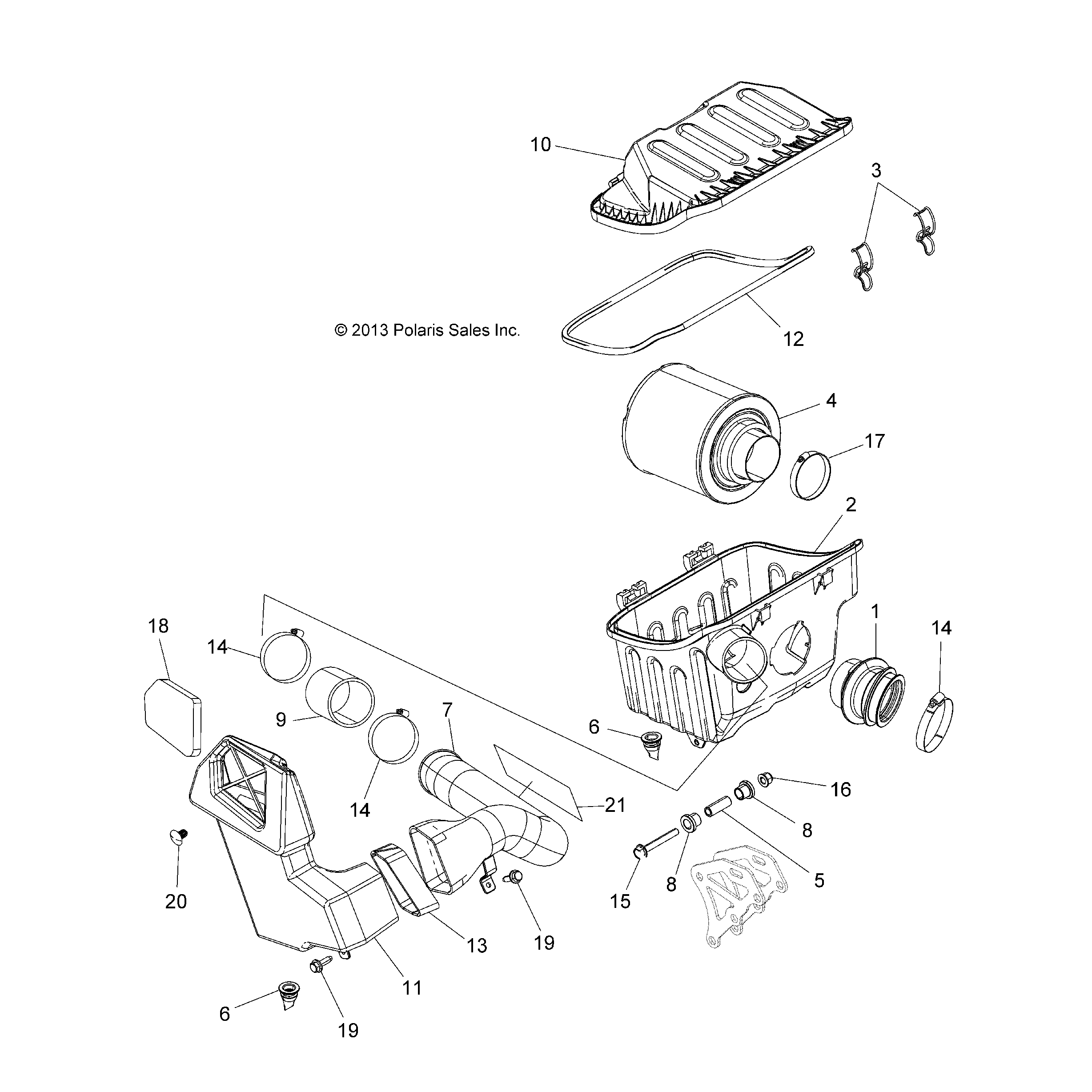 An Image of a Genuine Polaris Parts Schematic Diagram showing the schematic - ENGINE: AIR INTAKE SYSTEM - 2015 POLARIS SPORTSMAN ACE 325 EFI