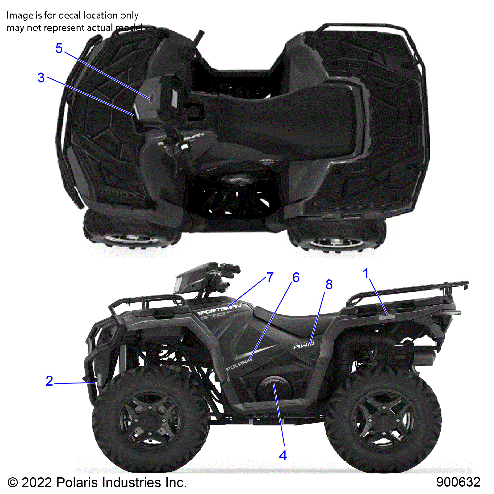 An Image of a Genuine Polaris Parts Schematic Diagram showing the schematic - BODY: DECALS GRAPHIC - 2024 POLARIS SPORTSMAN 570 PREMIUM