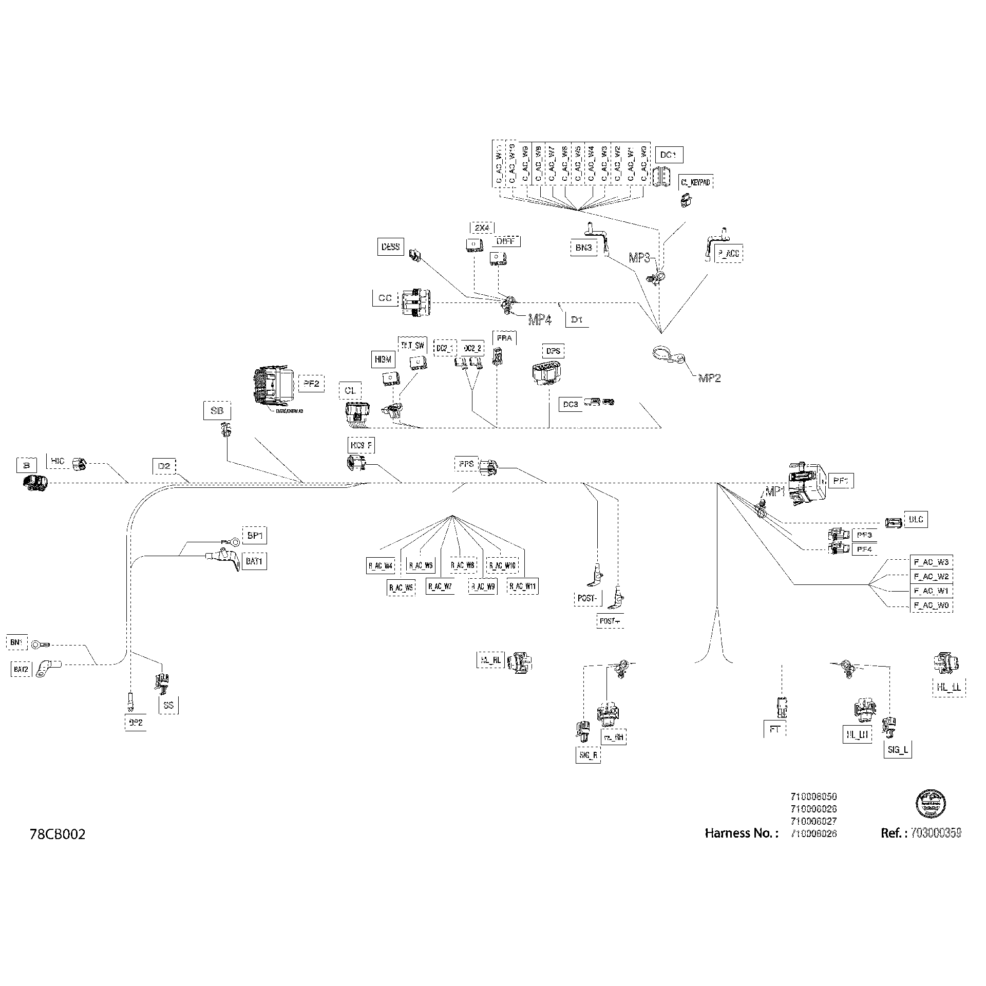 An Image of a Genuine Can-Am Parts Schematic Diagram showing the schematic - ELECTRIC - MAIN HARNESS - 710008050