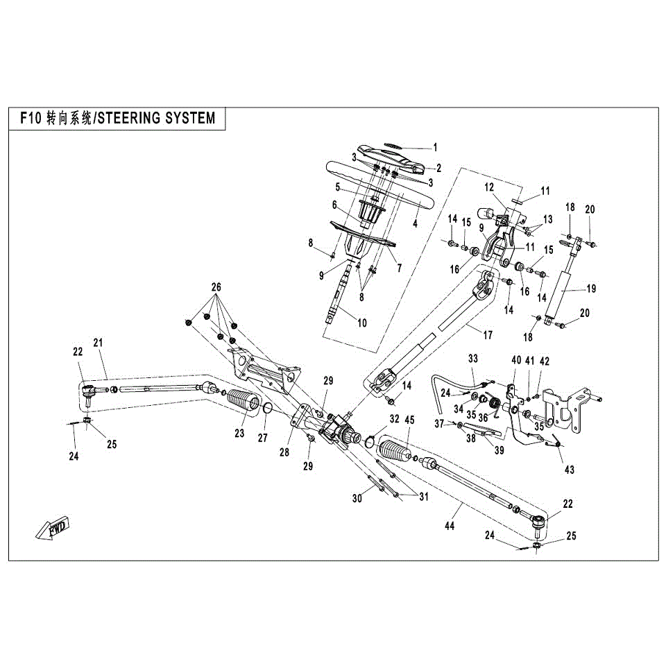 An Image of a Genuine CFMOTO Parts Schematic Diagram showing the schematic - STEERING SYSTEM - 2016 CFMOTO ZFORCE 500