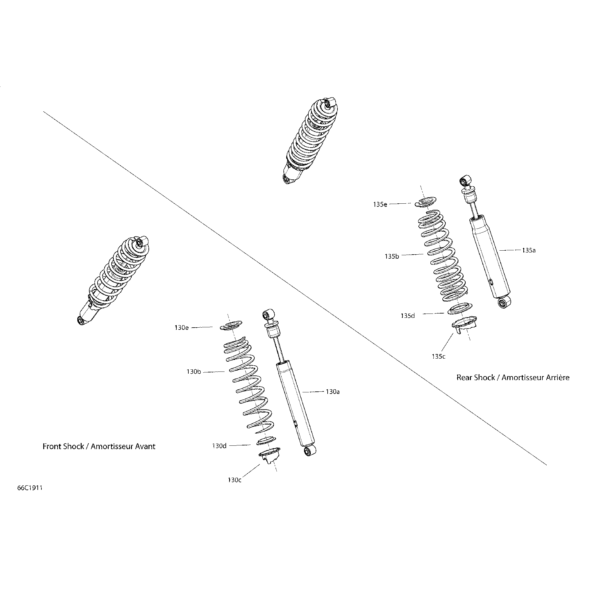An Image of a Genuine Can-Am Parts Schematic Diagram showing the schematic - SHOCKS - PACKAGE BASE