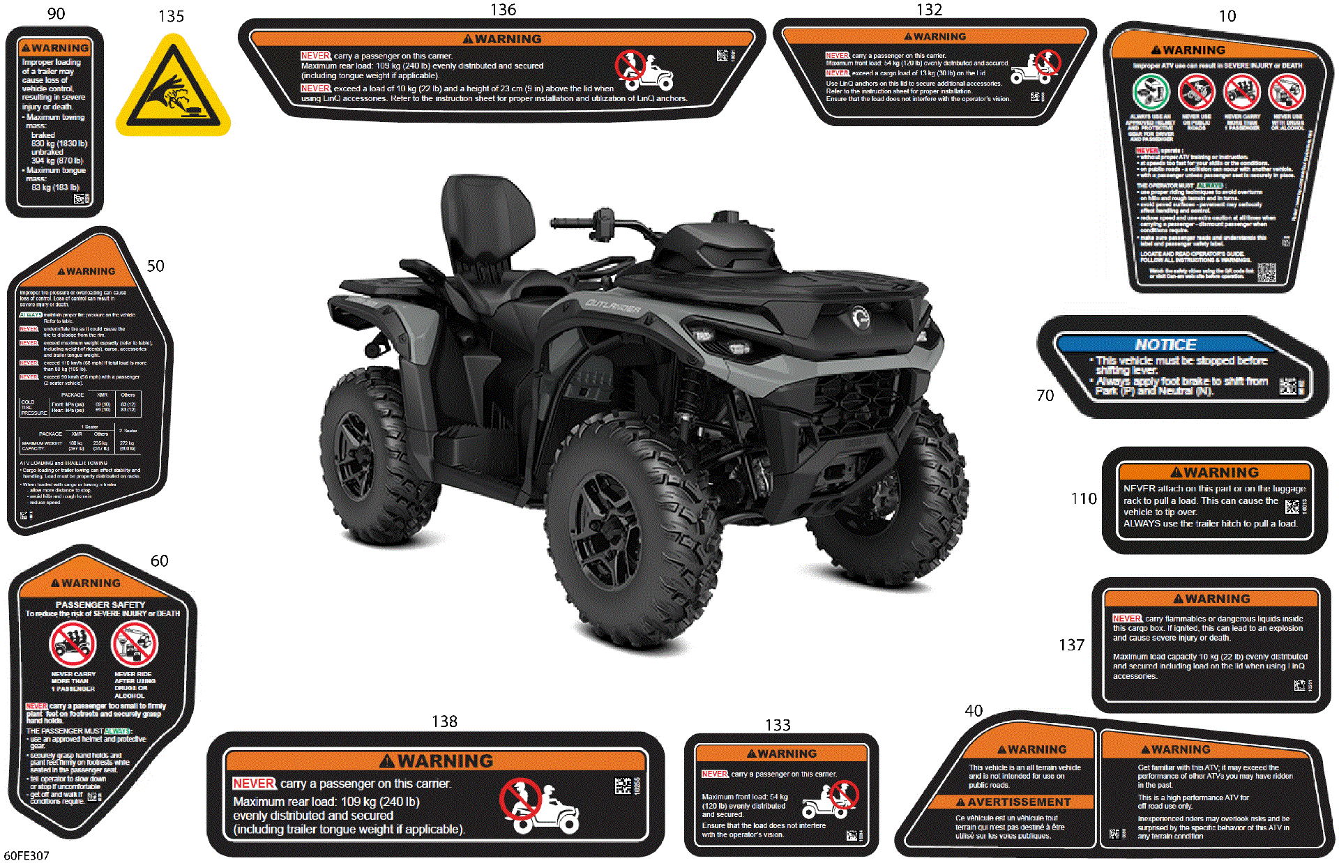An Image of a Genuine Can-Am Parts Schematic Diagram showing the schematic - BODY - WARNING DECALS