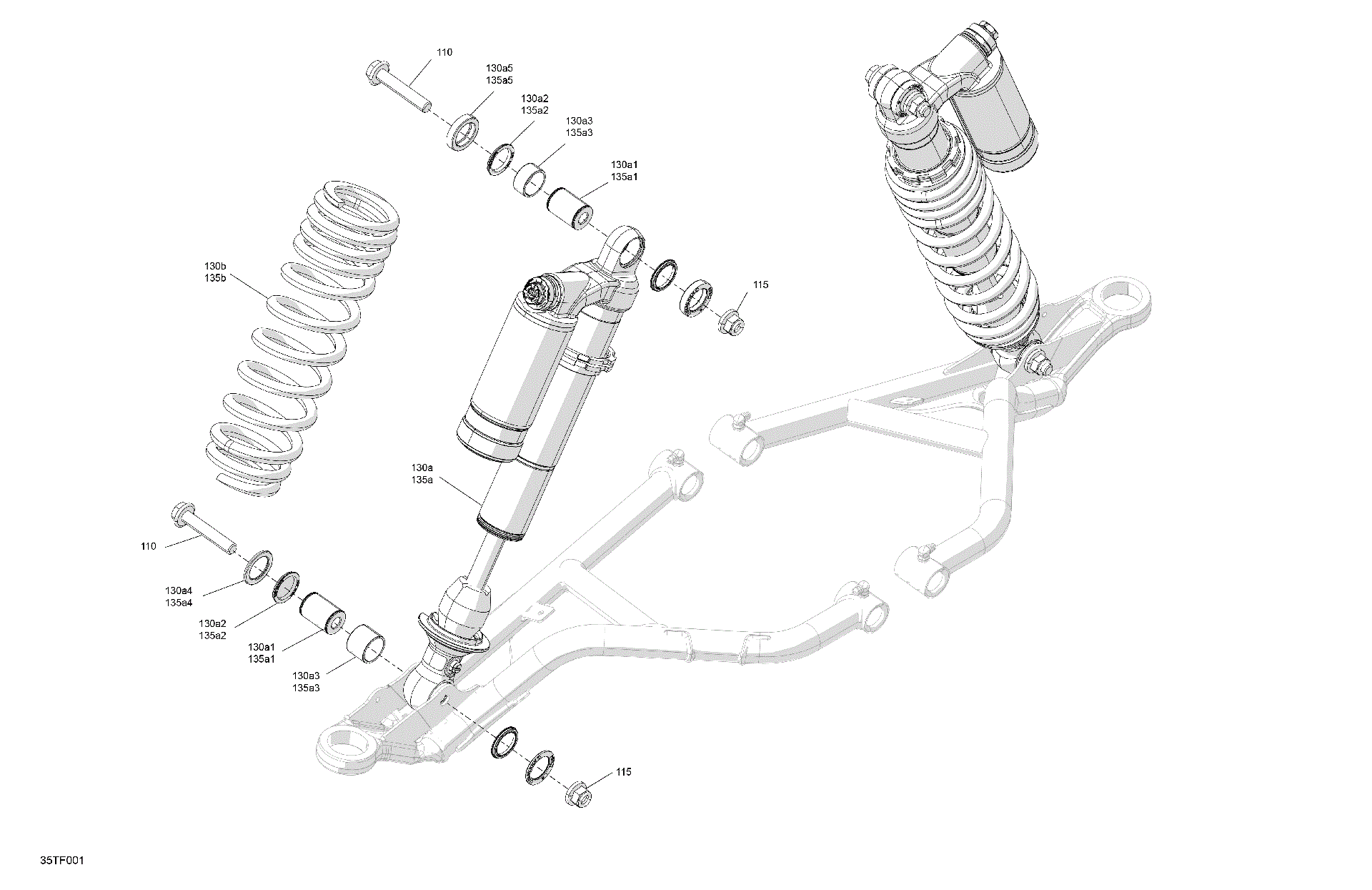 An Image of a Genuine Can-Am Parts Schematic Diagram showing the schematic - SUSPENSION - FRONT SHOCKS
