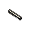 Cylindrical metal roller axle with smooth polished surface and hollow center hole.