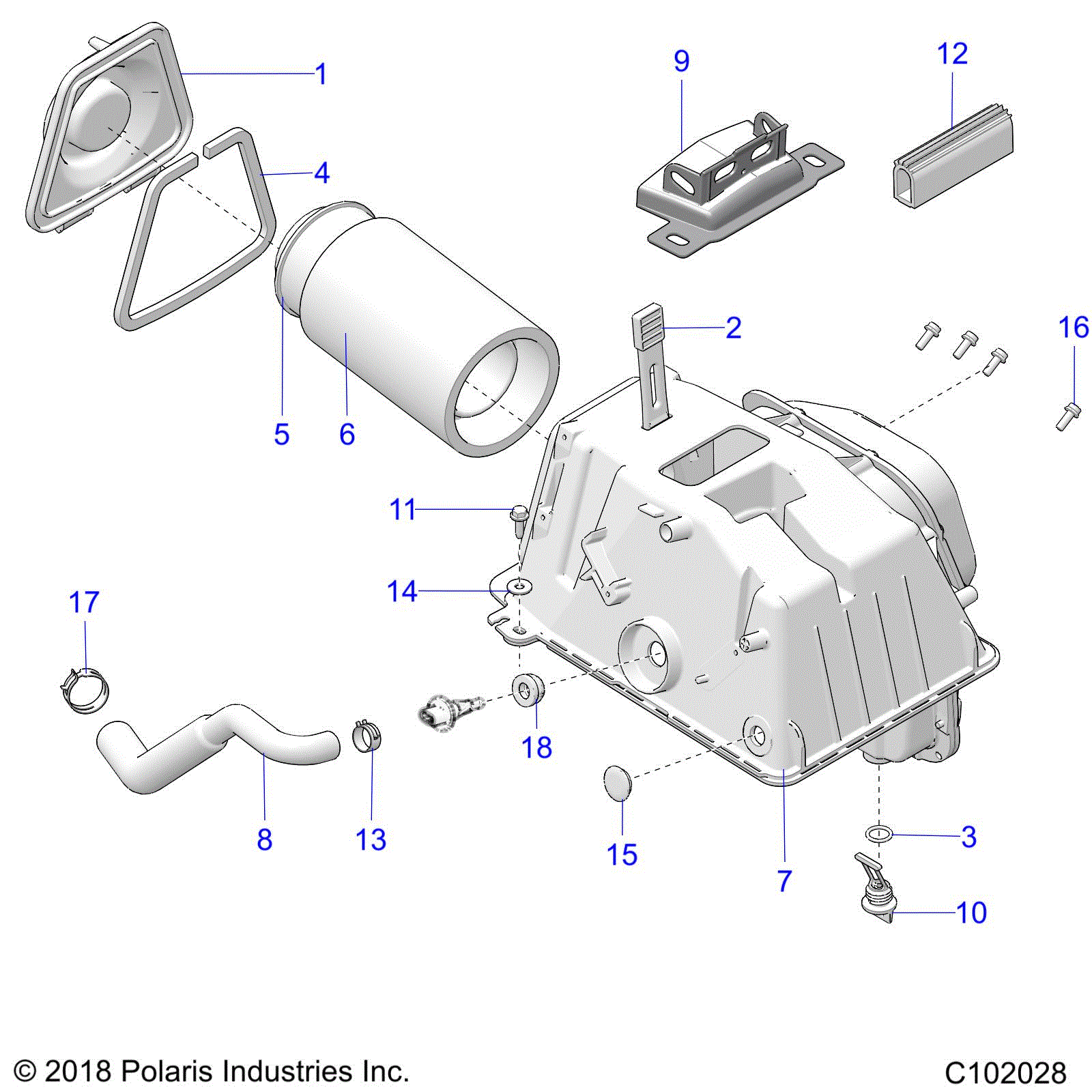 An Image of a Genuine Polaris Parts Schematic Diagram showing the schematic - ENGINE: AIR INTAKE - 2019 POLARIS SPORTSMAN 1000 XP 48