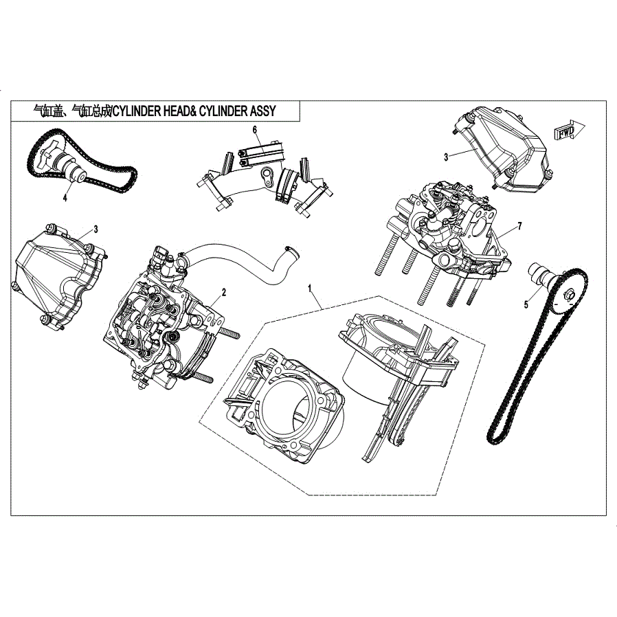 An Image of a Genuine CFMOTO Parts Schematic Diagram showing the schematic - CYLINDER HEAD AND CYLINDER ASSY. - 2019 CFMOTO UFORCE 800