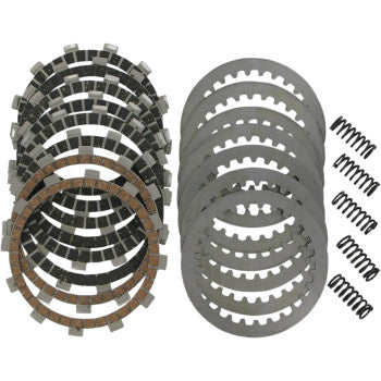 Set of round clutch plates with friction and steel discs, plus six small tension springs arranged in rows.